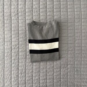 Gray Top Shirt with Black and White Stripe
